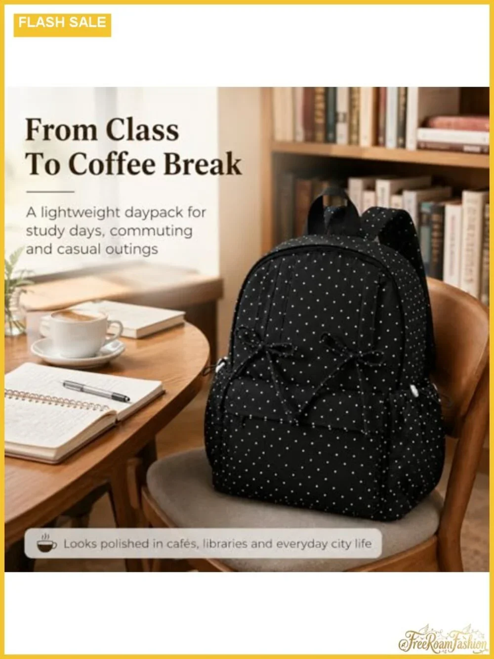 Polka Dot Backpack for Women Nylon Fashion Daypack with Bow